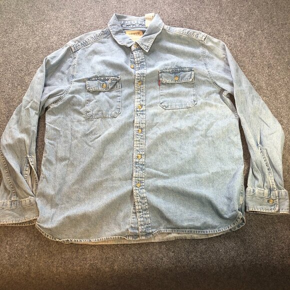 Levis Denim Shirt Mens Extra Large Blue Button Long Sleeve Wester Light - Picture 1 of 8